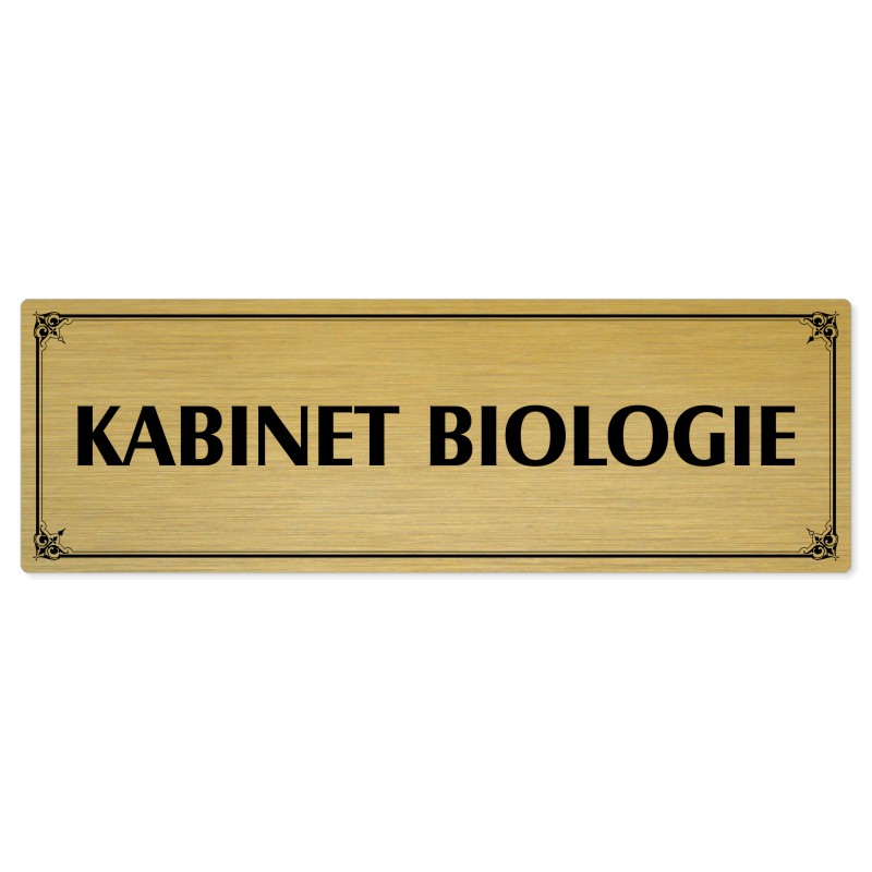 Kabinet biologie, 200x66mm, zlatá popiska s okrasným rámečkem