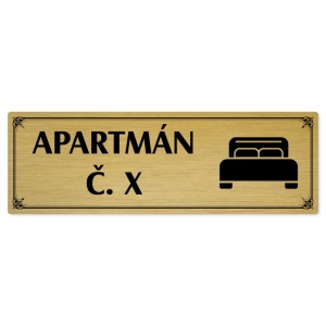 Apartmán č., 240x79mm, zlatá popiska s okrasným rámečkem  