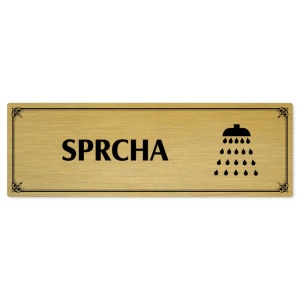 Sprcha, 200x66mm, zlatá popiska s okrasným rámečkem  