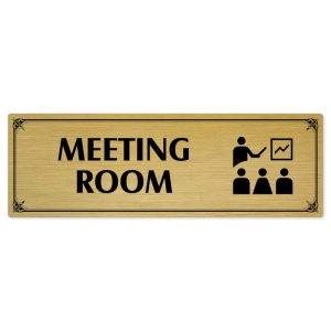 Meeting room, 240x79mm, zlatá popiska s okrasným rámečkem  