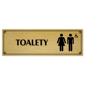 Toalety společné invalida, 240x79mm, zlatá popiska s okrasným rámečkem  