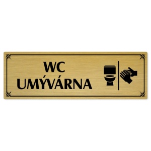 WC umývárna, 200x66mm, zlatá popiska s okrasným rámečkem  