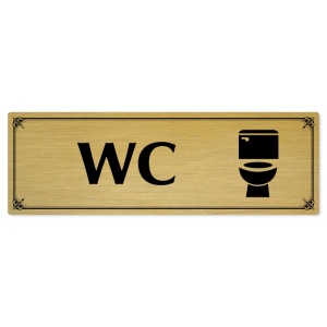 WC, 200x66mm, zlatá popiska s okrasným rámečkem  