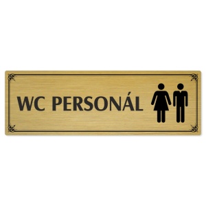 WC personál společné, 200x66mm, zlatá popiska s okrasným rámečkem  