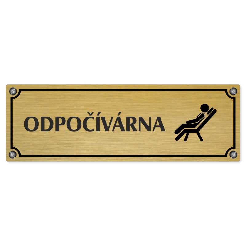 Odpočívárna, 200x66mm, zlatá popiska s imitacemi šroubků