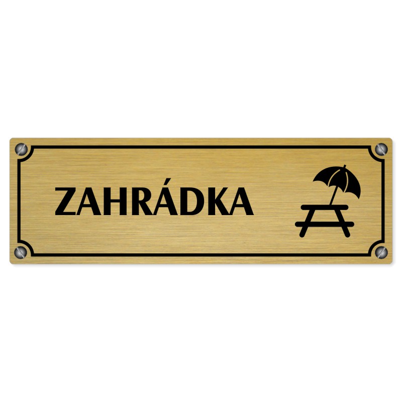 Zahrádka, 240x79mm, zlatá popiska s imitacemi šroubků