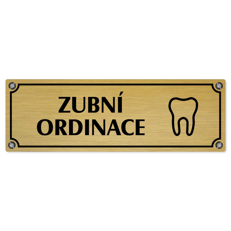Zubní ordinace, 200x66mm, zlatá popiska s imitacemi šroubků