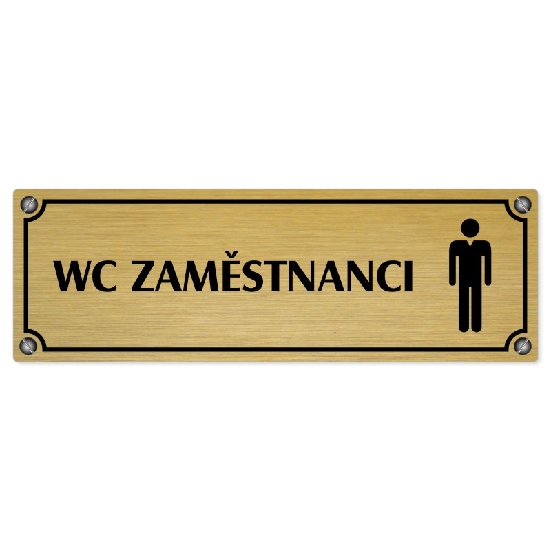 WC zaměstnanci muži, 240x79mm, zlatá popiska s imitacemi šroubků