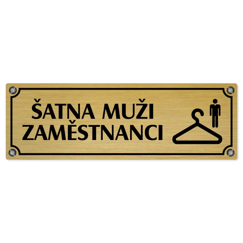 Šatna muži zaměstnanci, 240x79mm, zlatá popiska s imitacemi šroubků