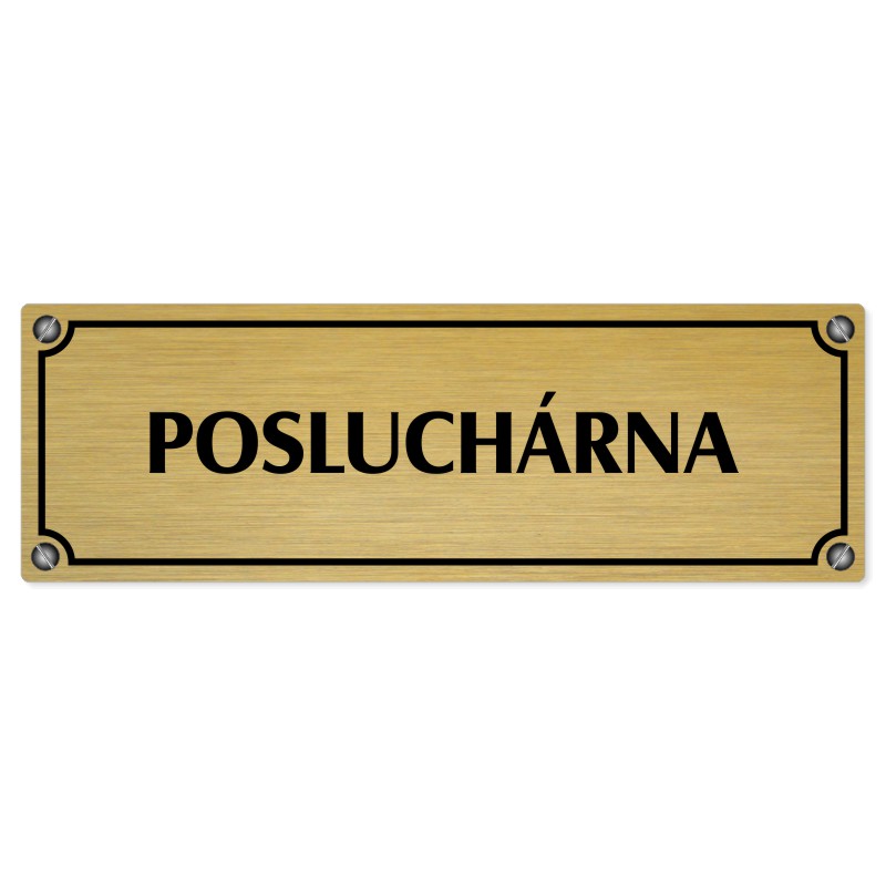 Posluchárna, 200x66mm, zlatá popiska s imitacemi šroubků