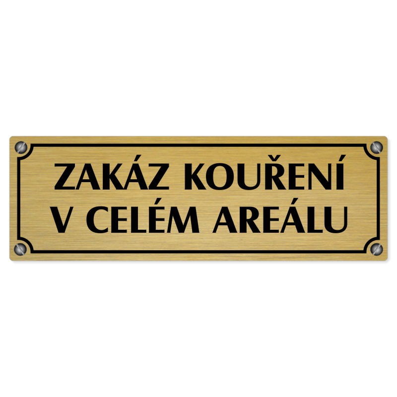 Zákaz kouření, 240x79mm, zlatá popiska s imitacemi šroubků