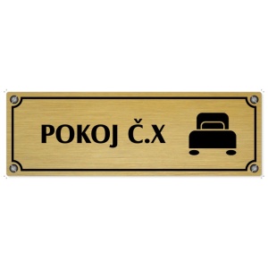 Pokoj č., 240x79mm, zlatá popiska s imitacemi šroubků