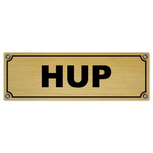 Hup, 240x79mm, zlatá popiska s imitacemi šroubků