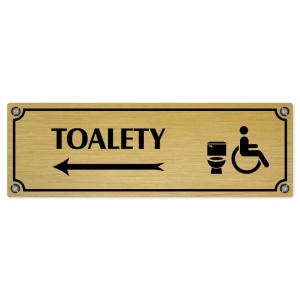 Toalety vlevo invalida, 200x66mm, zlatá popiska s imitacemi šroubků