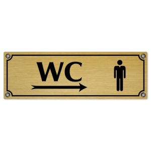 WC muži vpravo, 200x66mm, zlatá popiska s imitacemi šroubků