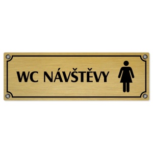 WC návštěvy ženy, 200x66mm, zlatá popiska s imitacemi šroubků