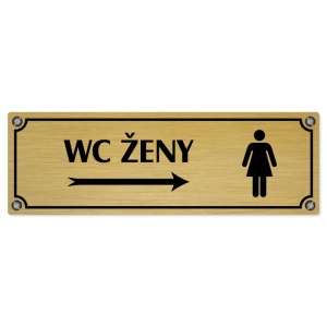 WC ženy vpravo, 200x66mm, zlatá popiska s imitacemi šroubků