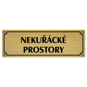 Nekuřácké prostory, 200x66mm, zlatá popiska s imitacemi šroubků