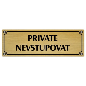 Private, 200x66mm, zlatá popiska s imitacemi šroubků