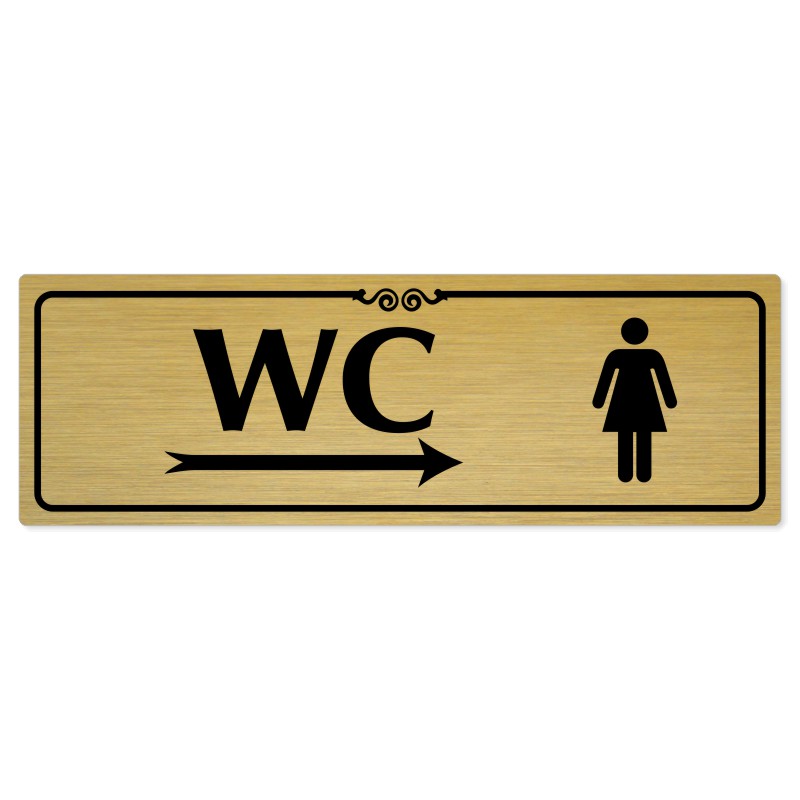 WC ženy vpravo, 240x79mm, zlatá popiska s ozdobou uprostřed