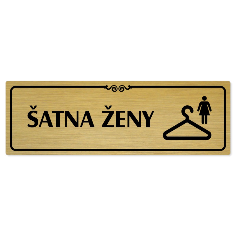 Šatna ženy, 240x79mm, zlatá popiska s ozdobou uprostřed