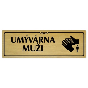 Umývárna muži, 200x66mm, zlatá popiska s ozdobou uprostřed