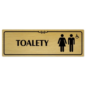Toalety společné invalida, 200x66mm, zlatá popiska s ozdobou uprostřed