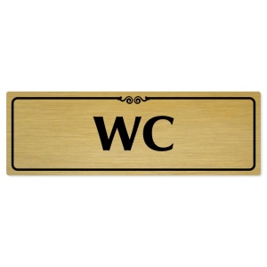 WC, 200x66mm, zlatá popiska s ozdobou uprostřed