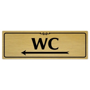 WC vlevo, 200x66mm, zlatá popiska s ozdobou uprostřed