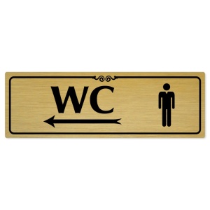 WC muži vlevo, 200x66mm, zlatá popiska s ozdobou uprostřed