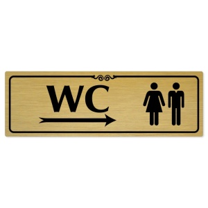 WC společné vpravo, 200x66mm, zlatá popiska s ozdobou uprostřed