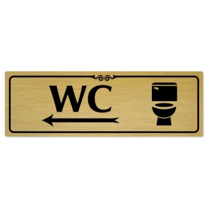 WC vlevo, 200x66mm, zlatá popiska s ozdobou uprostřed