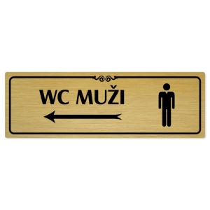 WC muži vlevo, 200x66mm, zlatá popiska s ozdobou uprostřed