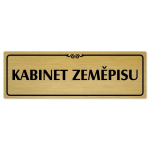 Kabinet zeměpisu, 200x66mm, zlatá popiska s ozdobou uprostřed